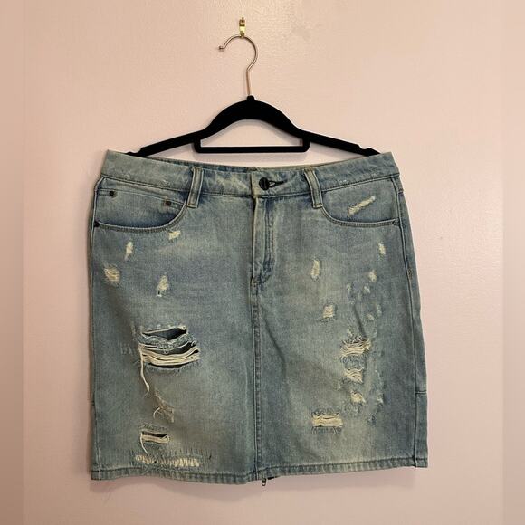 Ban Jara Distressed Ripped Jean Denim Mini Skirt 27 - Picture 1 of 9